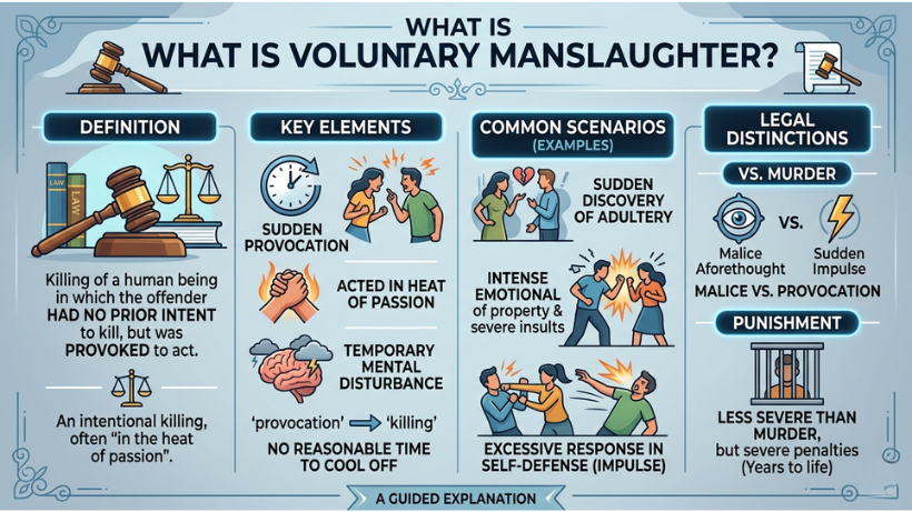 What Is Voluntary Manslaughter? Definition, Real-Life Examples, Penalties, Sentencing, and Key Differences From Murder Explained